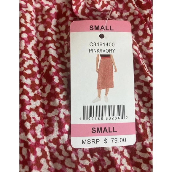 Vince Camuto Women's Red, Pink, & Ivory Pleated Elastic Waist Midi Skirt New - Picture 4 of 16